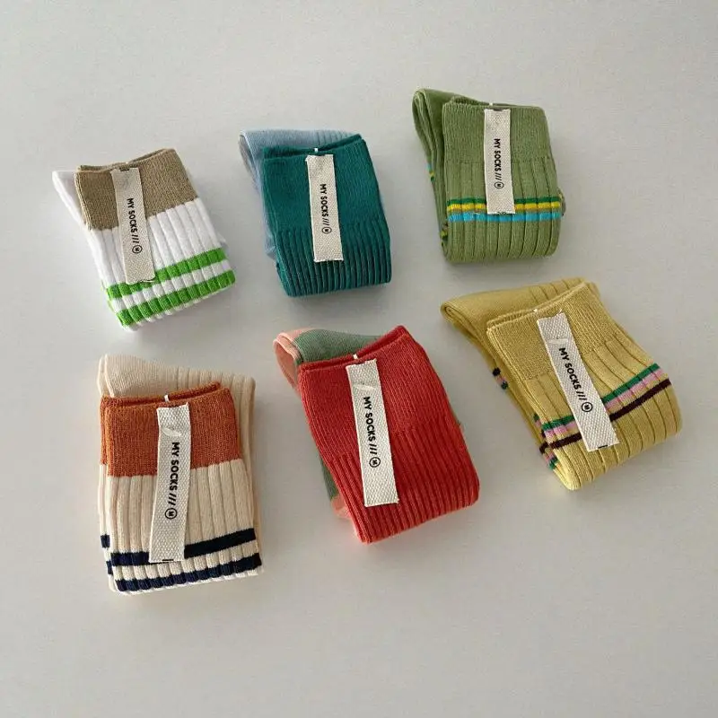 Chaussettes à rayures pour bébés de 1 à 9 ans, 3 pièces, hauteur du genou, Tube en coton, nouveau Design