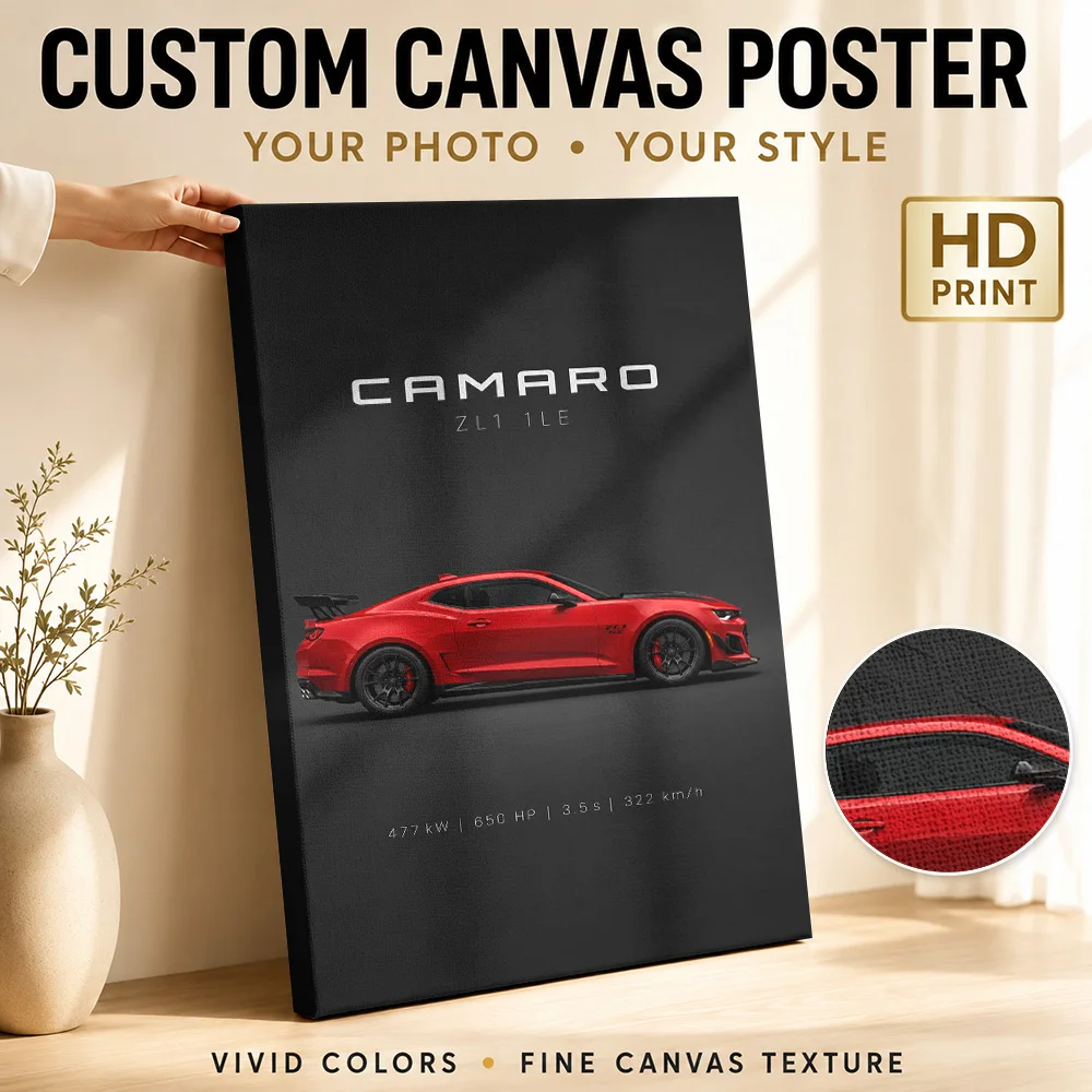 Red American Camaro ZL1 1LE Sports Car Canvas Poster Personalized Photo Clean Composition Wall Art For Office Collector Gift