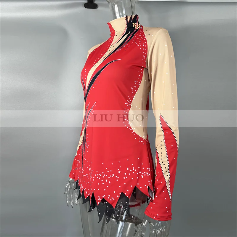 LIUHUO Frauen Mädchen Teenager Anpassen Ballett Kostüm Rot Leistung Wettbewerb Trikot Eis Eiskunstlauf Kleid Tanz Kind Roller