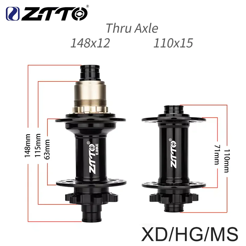 ZTTO P3E Boost MTB E‑Bike Hub 32H 6 Pawls Steel Axle Front 110x15 Rear 12x148 Thru Axle HG XD MS Freehub