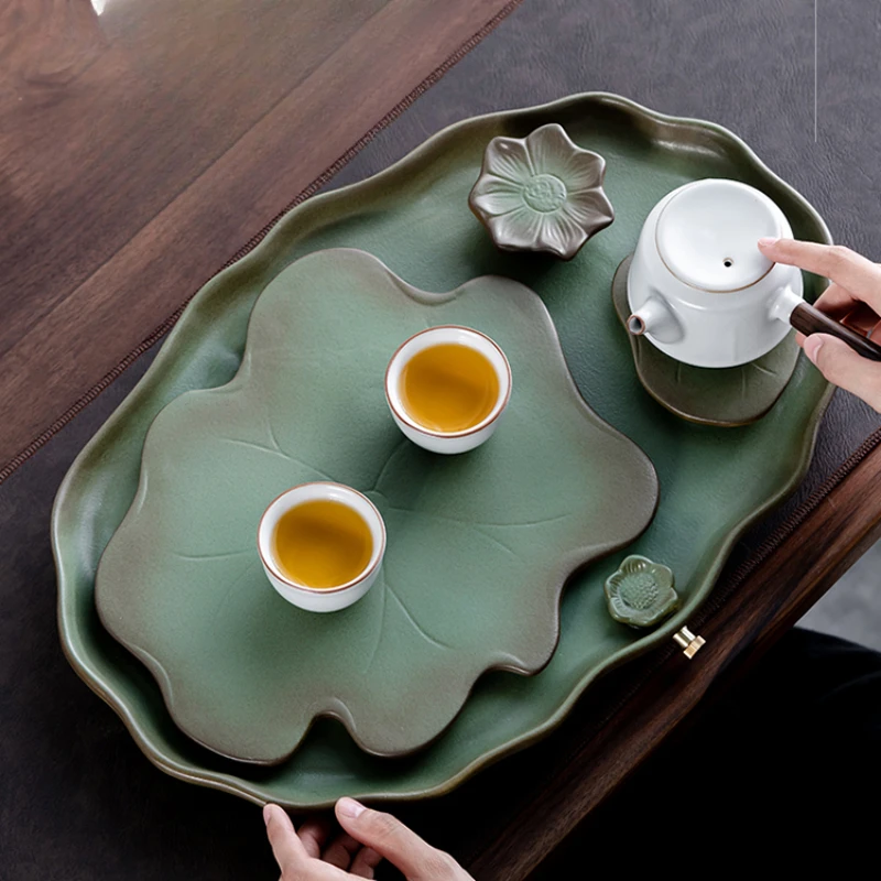 Large Household Tea Trays Luxury Ceramic Creative Kung Fu Tea Trays Drainage Irregular Bandeja Para Cha Kitchen Supplies WZ50TT