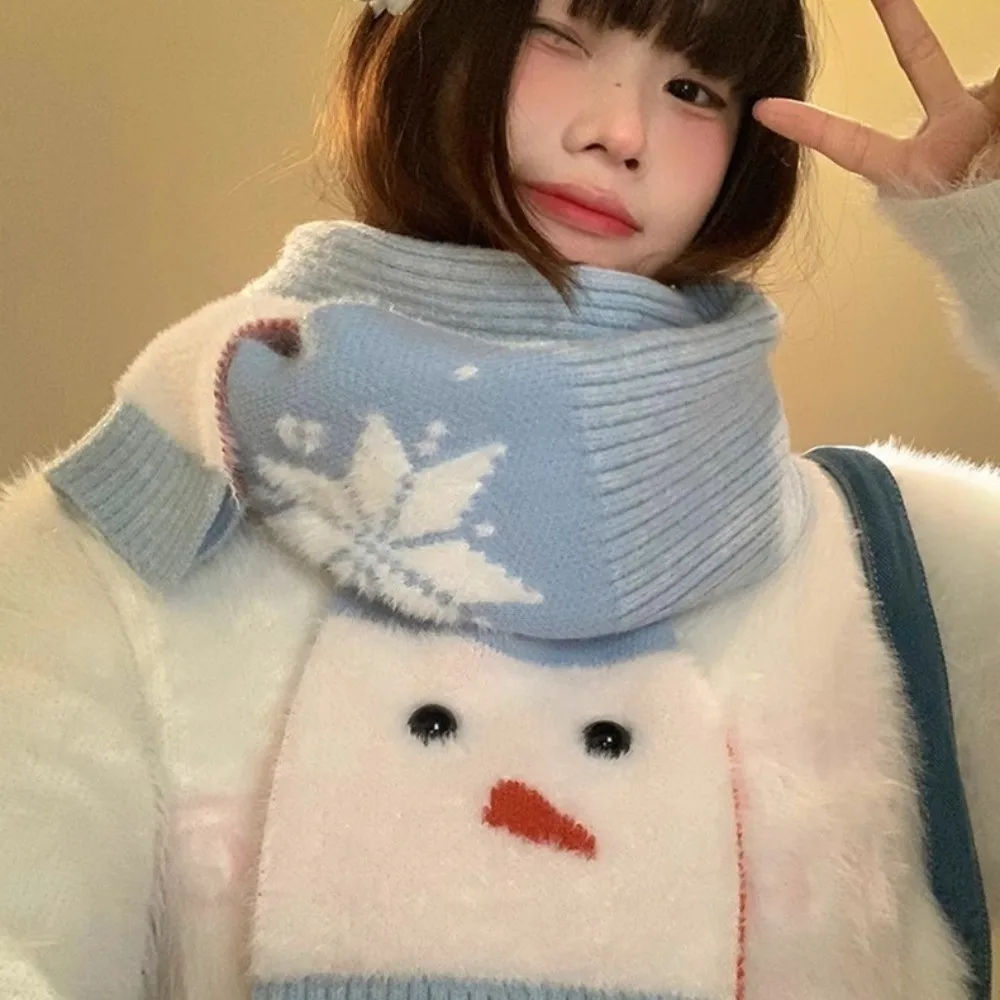 

Модный шарф с узором снежинок и снеговиков в корейском стиле, легкий, из смесового кашемира, ветрозащитный, теплый, вязаный, для женщин/мужчин