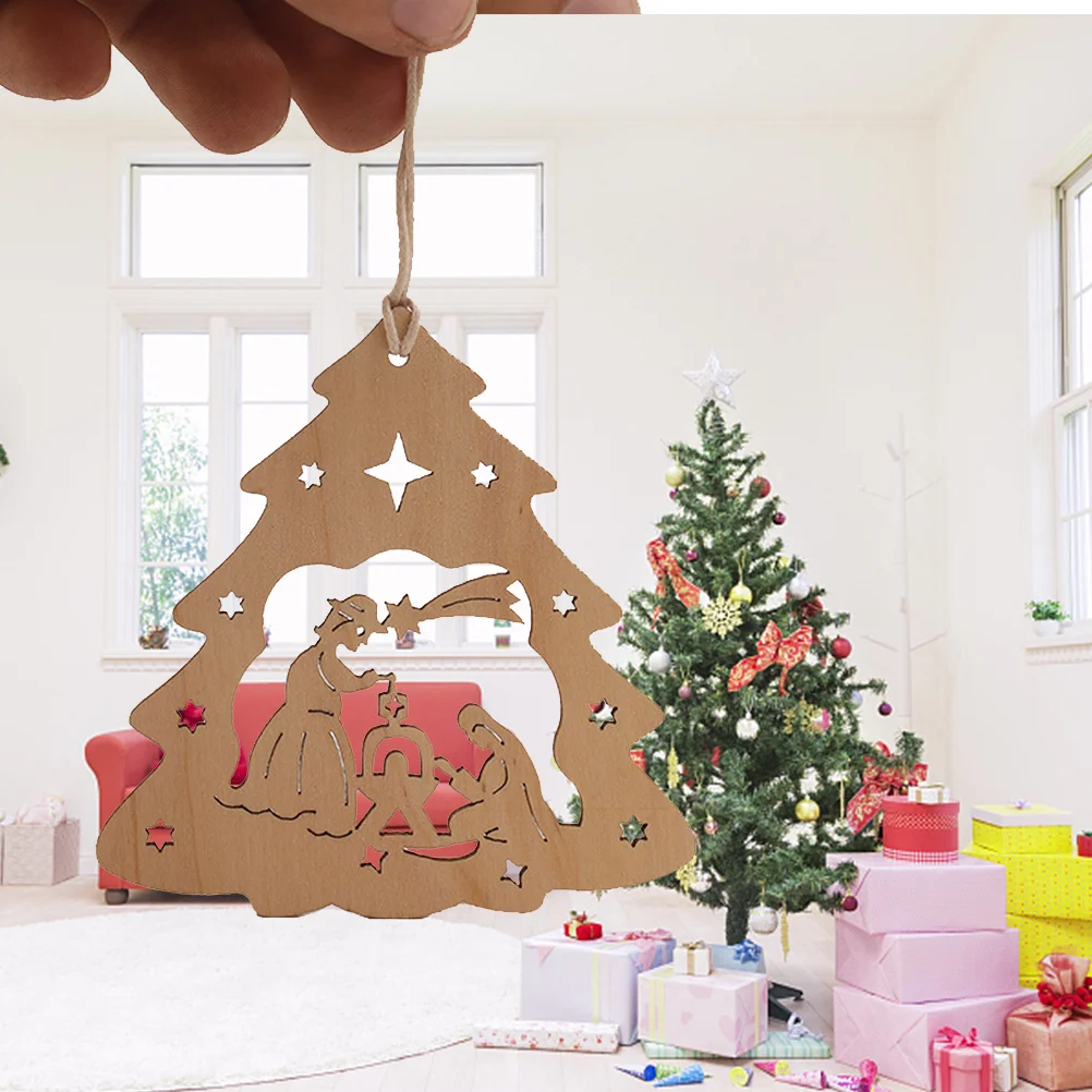 

10Pcs Wooden Christmas Hanging Ornaments Snowman Elk Santa Claus Wood Color Xmas Tree Decorations Festive Party Decor