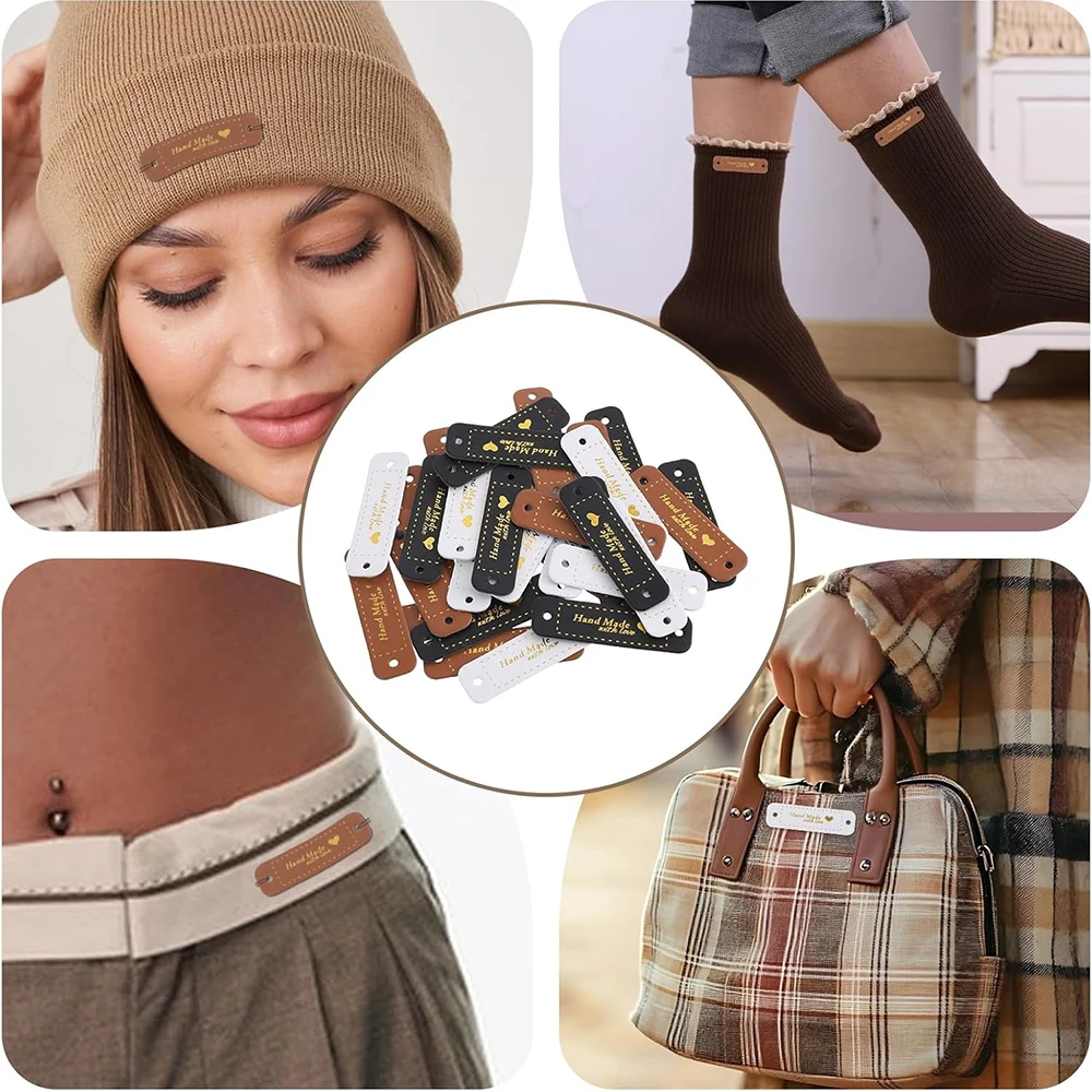 30 قطعة العلامات اليدوية العلامات الجلدية لعناصر الكروشيه المصنوعة من علامة الحب بولي Leather تسميات الجلود العناصر اليدوية علامة الكروشيه للخياطة