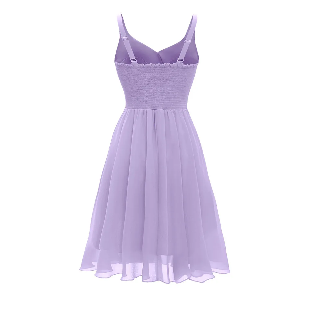 Exquisiter Mother of The Bride Dresses Summer Cocktail Dress V-Neck Adjustable Spaghetti Strap Chiffon Sundress Customized