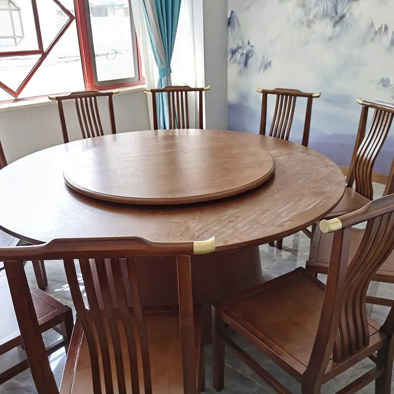 Hotel Dining Table, Private Room Manual Round Table Table and Chair Combination, New Chinese Hotel Manual Large Round Table