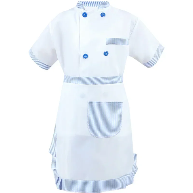 Girls Chef Uniform Child Kitchen Hat Cap Work Jackets Cook uniform Restaurant Halloween Performance Stage Party Cosplay Costume