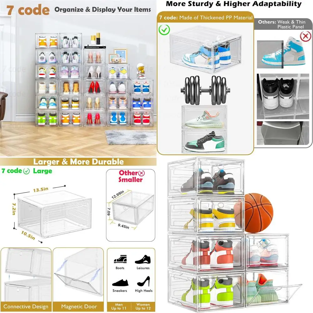 

Прочные складные прозрачные коробки для обуви с магнитной дверцей, компактный органайзер на 6 пар, белые