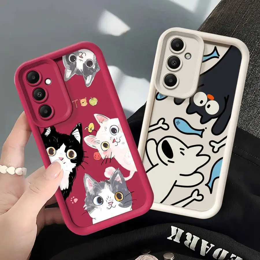 Shockproof Case For Samsung Galaxy A54 A52 A14 A53 A12 A13 A50 A23 A51 A71 A34 A21s Silicone Phone Cover Funny Cute Cartoon Cat