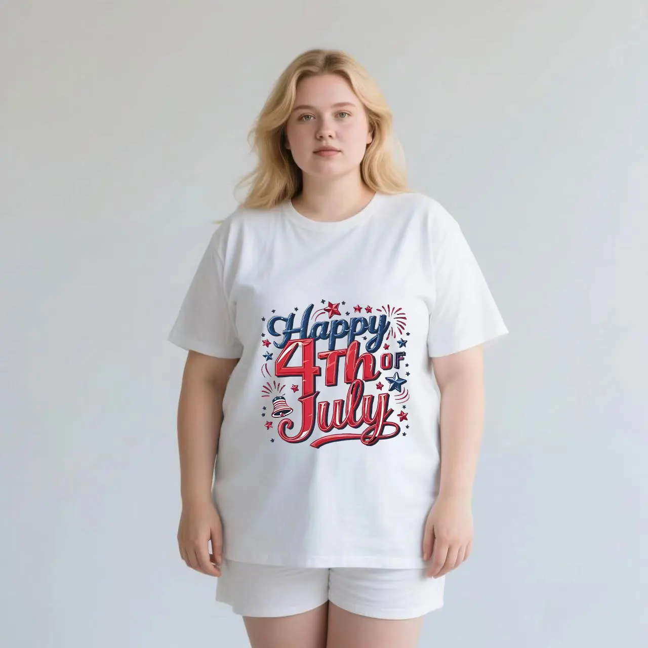 

Red and blue dual tone English+digital printing plus size Ladies' casual short sleeved T-shirt white