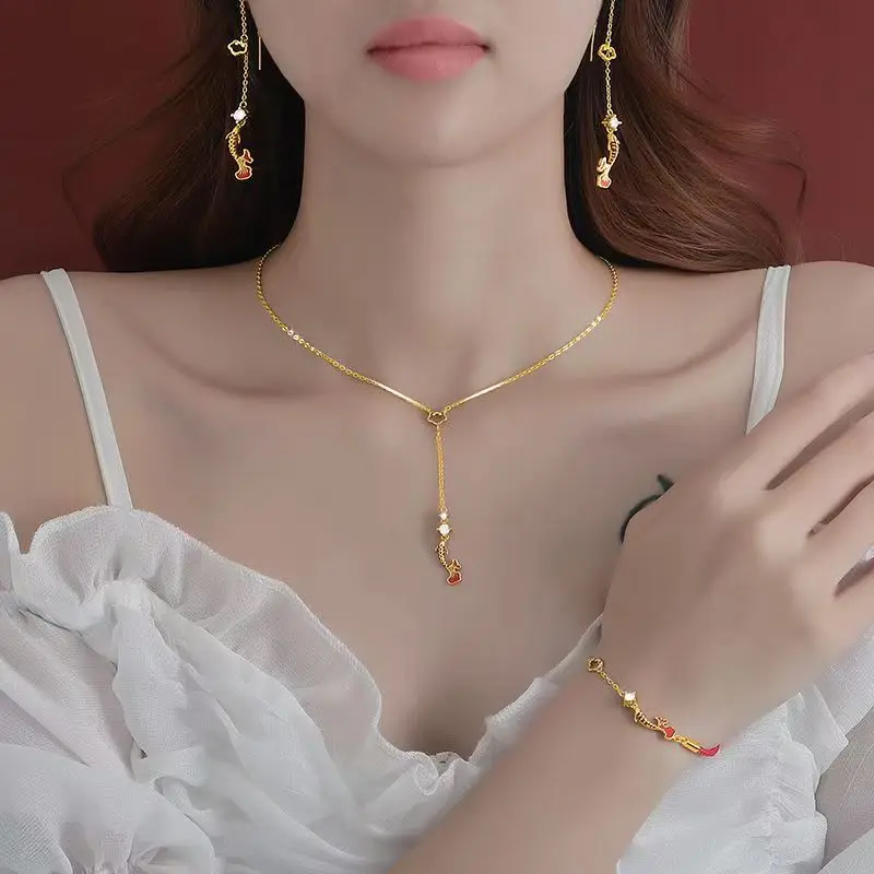 

The new fashion koi 3-piece set of earrings, necklace and bracelet are lucky jewelry accessories for women.