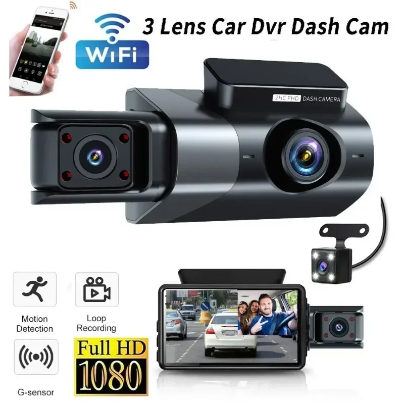 Dashcam Gravity Sensing Camera Car Dash Black Box Parking Video Cam Night Vision Dvr 3 Inch 360 ° Lens Rotation with WiFi 1080P