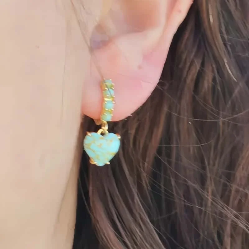 Vintage Romantic Heart Shaped Imitation Turquoise Dangle Earrings Women's Fashion Charm Festival Anniversary Jewelry Accessories
