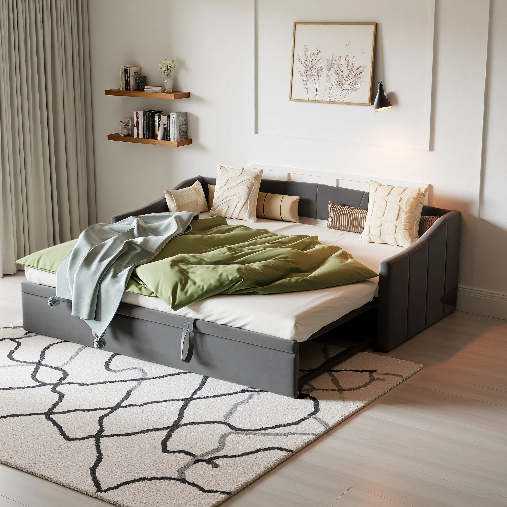 Comanlai Canapé-lit en velours minimaliste nordique 90x200cm, design extensible, gris, capacité de charge 240 kg, pour salon, chambre d'amis, petit appartement