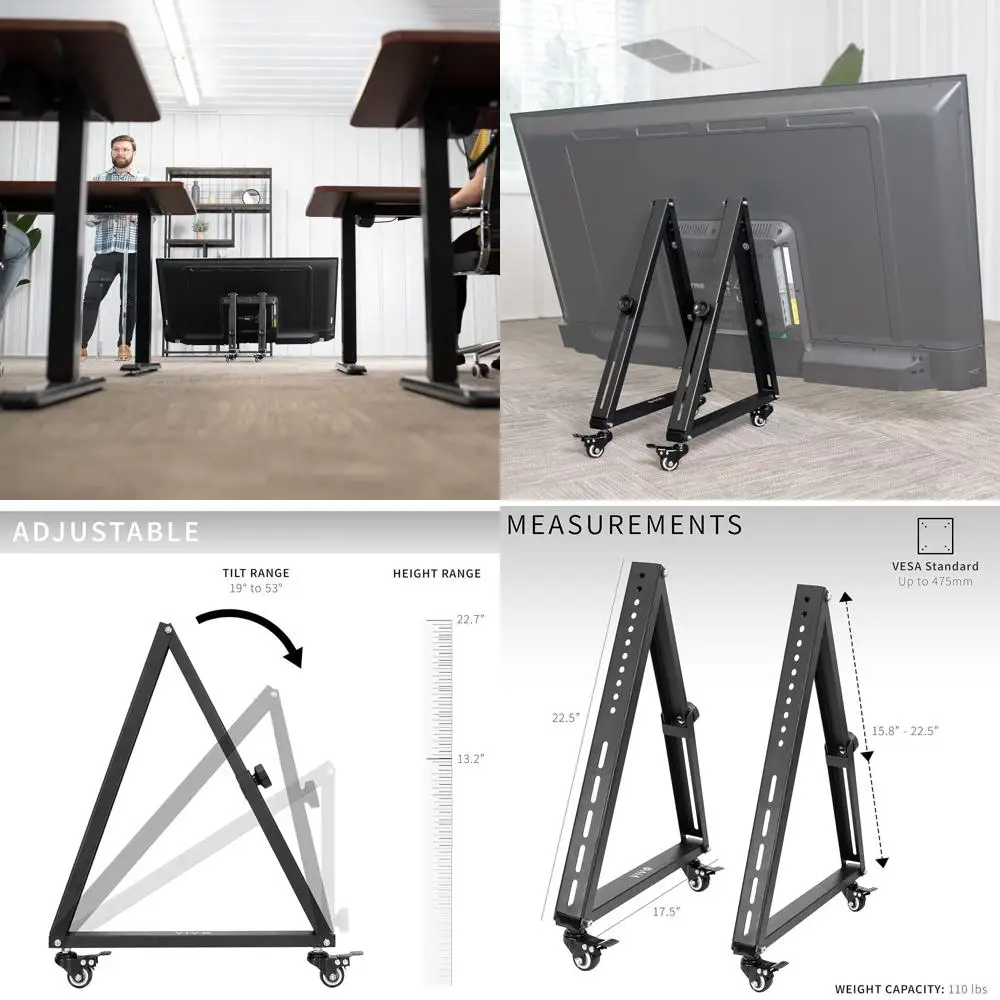 

Регулируемая передвижная подставка для телевизоров с диагональю 32-65 дюймов, для изогнутых/плоских ЖК/LED телевизоров, с колесиками, черная