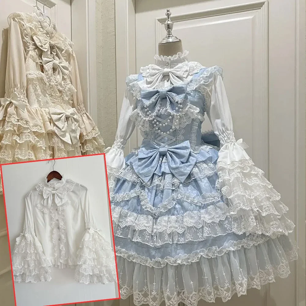 Lolita Kawaii Y2k Long Sleeve Strap Dress Japanese Knee-Length Women Elegant Lace Bow Patchwork Ball Gown Sweet All Season - Image 2