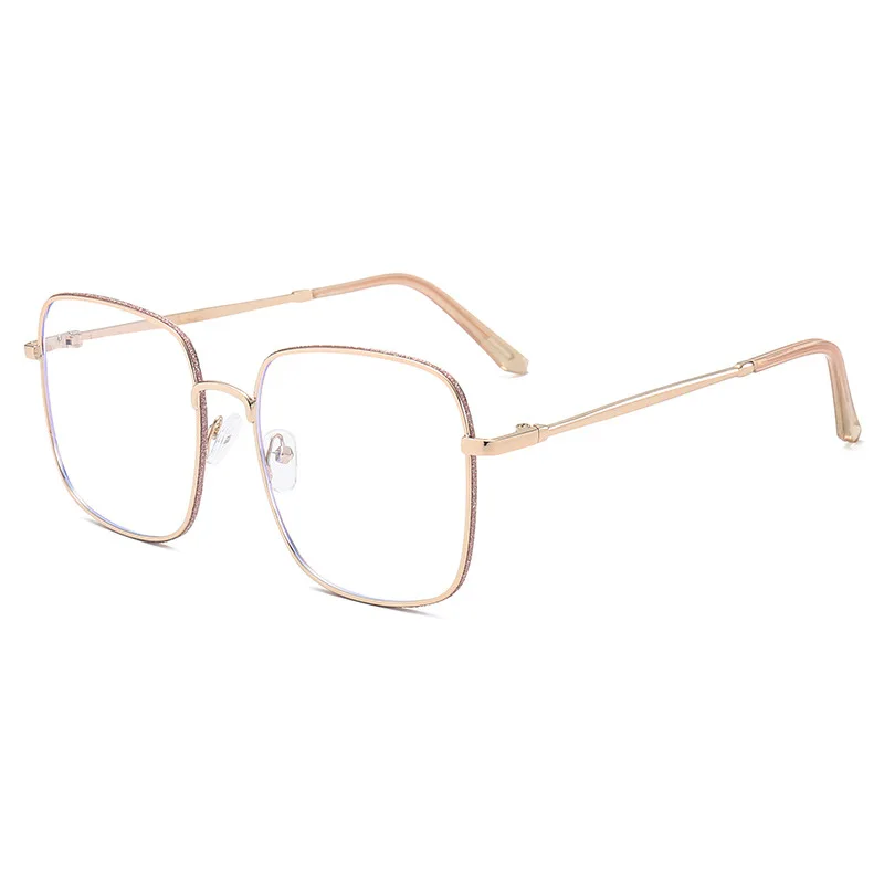 Anti Blauw Licht Bijziendheid Bril Voor Vrouwen Graden Glas Flat Licht Bril Glanzend Frame Grote Gezicht Afslankend Effect Dames Bril