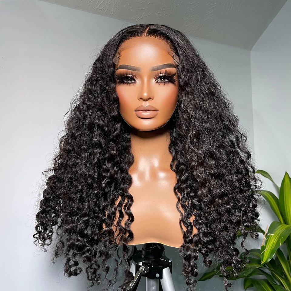 Natural Black 180Density Soft 26“ Long Glueless Kinky curly Lace Front Wig For Women BabyHair Preplucked Heat Resistant Daily