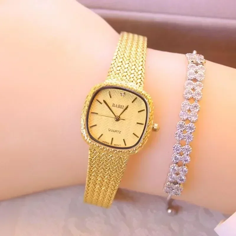 Relojes de oro de 24K para mujer, reloj de oro pequeño tallado con cara Fritillaria Natural, resistente al agua, movimiento de alta calidad