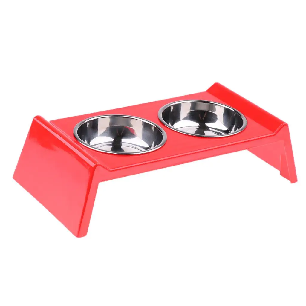 Elevated Stainless Steel Double Pet dog Bowl Feeding Station Raised Height Stand, to Relieve Neck Stress Keep Healthy