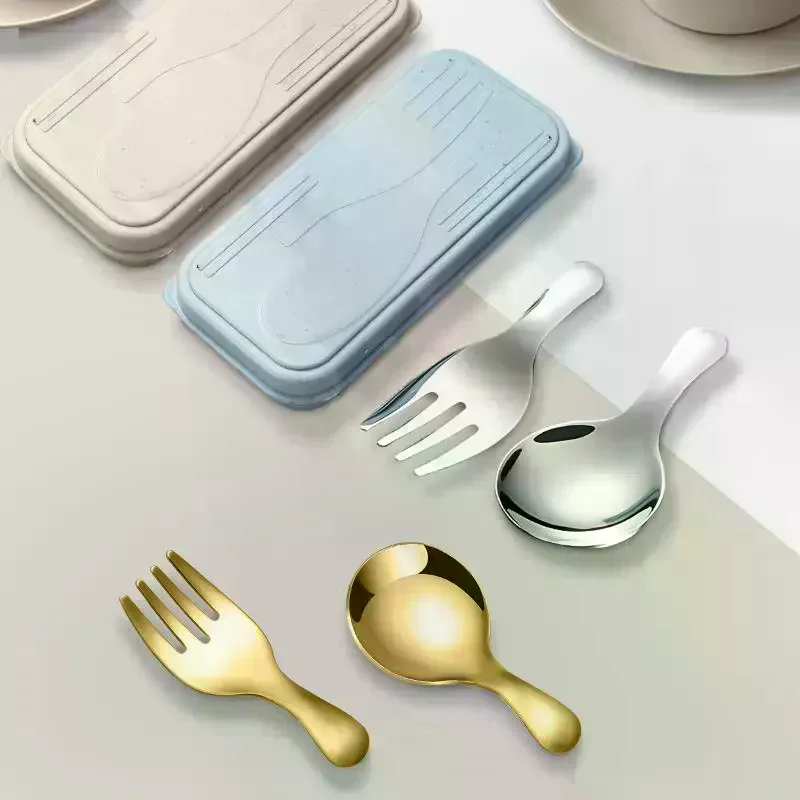 Stainless Steel Tableware Set Spoon Fork 2Pc Portable With Box Outdoor Camping Cutlery Lunch Hiking Camp Cooking Travel Flatware