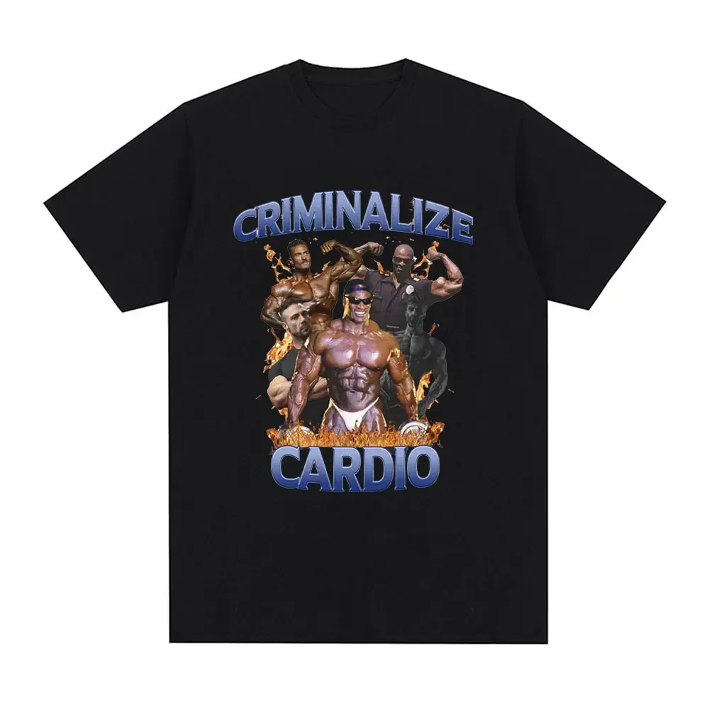 Criminalize Cardio Meme Pattern Tshirt Gym Fitness Retro Short sleeved Tshirt Womens Fashion Hip Hop Large Tshirt