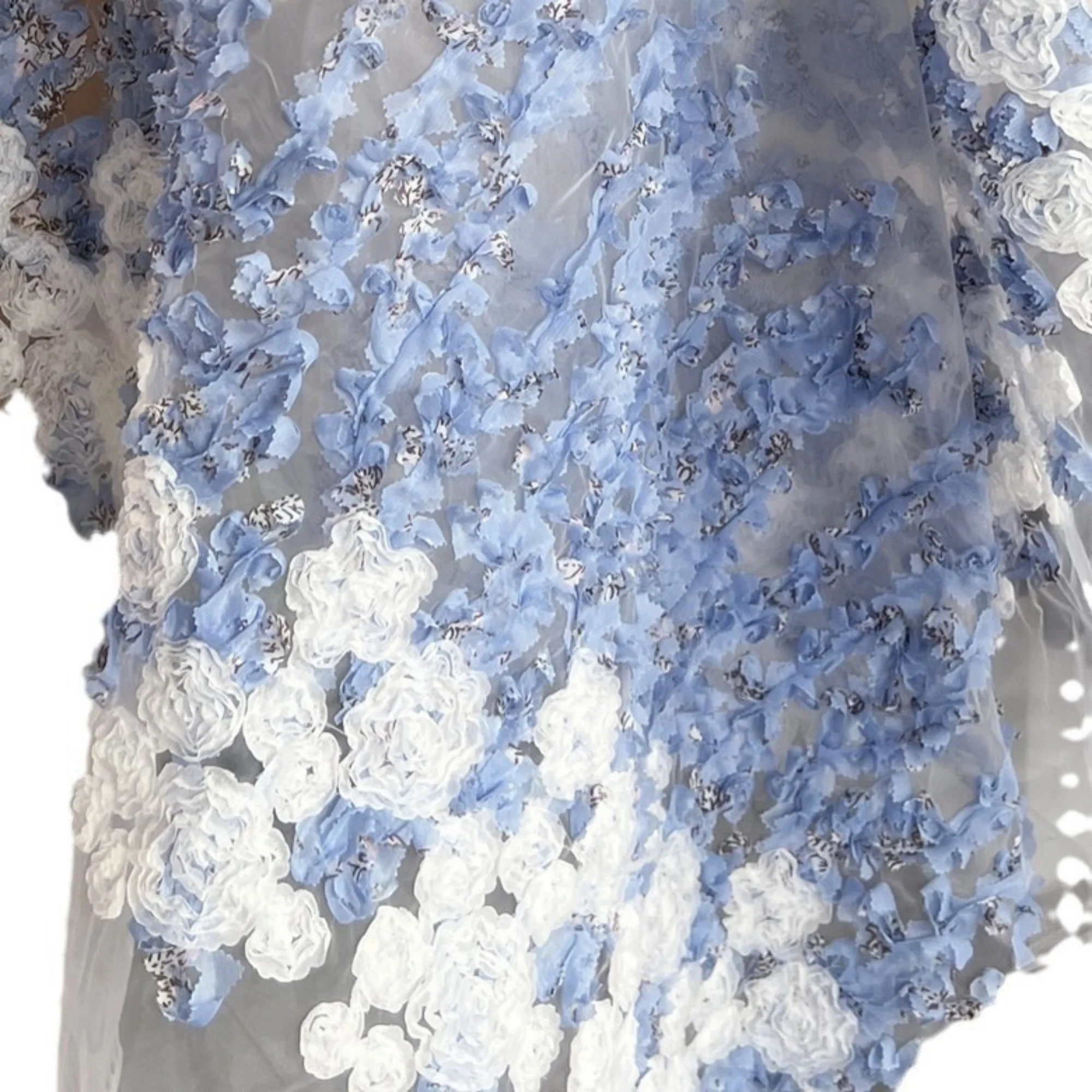 1Meter Blue White Double-Sided Gradient Organza Fabric with Three-Dimensional Flowers for DIY Handmade Clothing Skirt Evening Go view 3