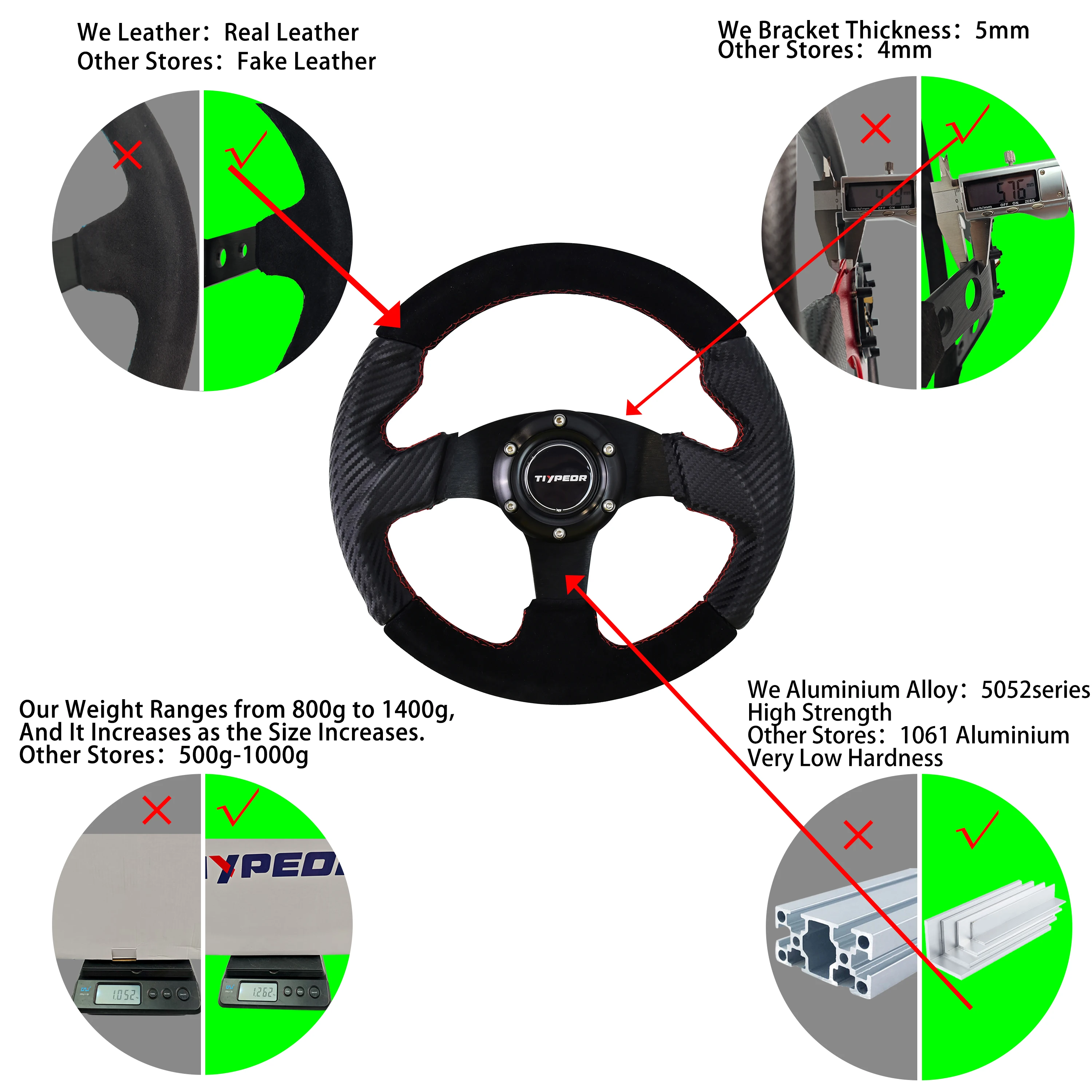 Picture 5: TIYPEOR Jdm Style 280mm Leather Drift Small Steering Wheel for Racing style Japanese Wheel