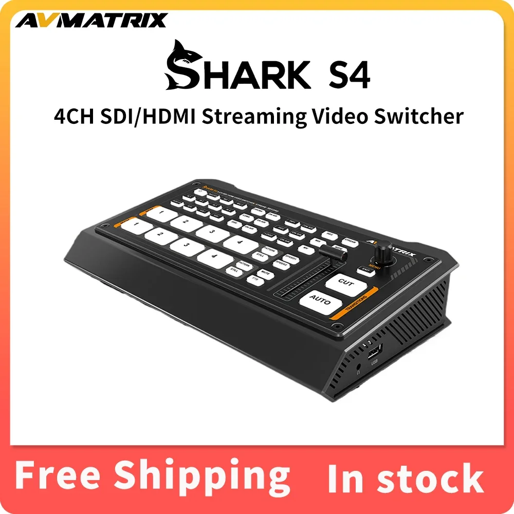 

Avmatrix SHARK S4 4CH SDI HDMI Inputs Multi-Format Streaming Video Switcher With Audio Mixer