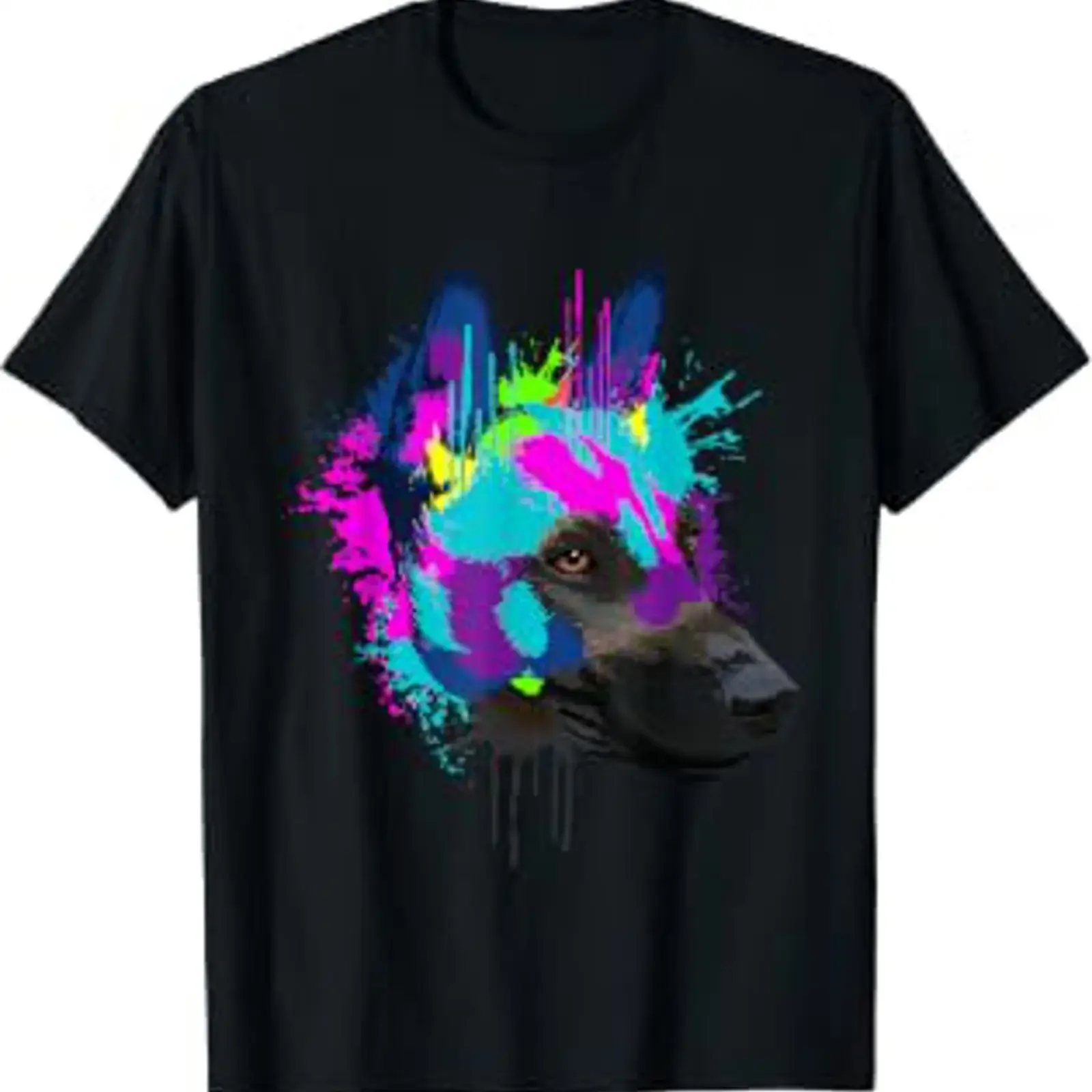 Splash Art Malinois Dog Owner Dogs T Shirt Black vintage Washed designer clothes Comfortable Breathable Versatile Stretched
