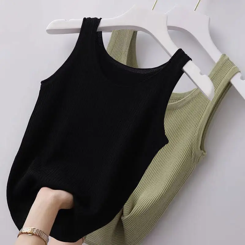 2/3 Pack Ribbed Ice Silk Tank Tops, U Neck Sleeveless Soft Breathable Layering Tops for Daily Casual