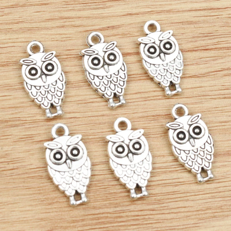 30pcs 19x10mm Antique Silver Plated Bronze Owl Handmade Charms Pendant DIY Jewelry Accessories for bracelet necklace