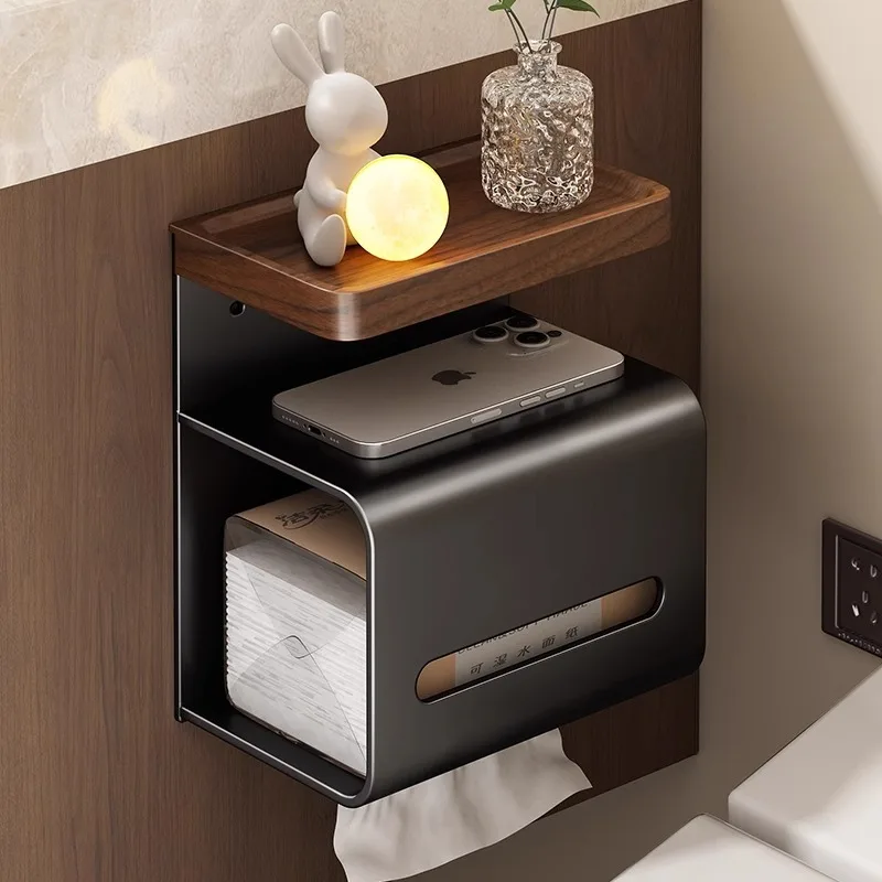 Luxury Walnut Bathroom Three-Tier Tissue Holder Antique-Style Wall-Mounted Toilet Paper Dispenser Restroom Roll Holder