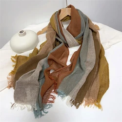 Designer Thin Cotton Linen Striped Scarf Fashion Double Layer Wrinkle Shawl Long Travel Shawl Women Foulard Elegant Muslim Hijab