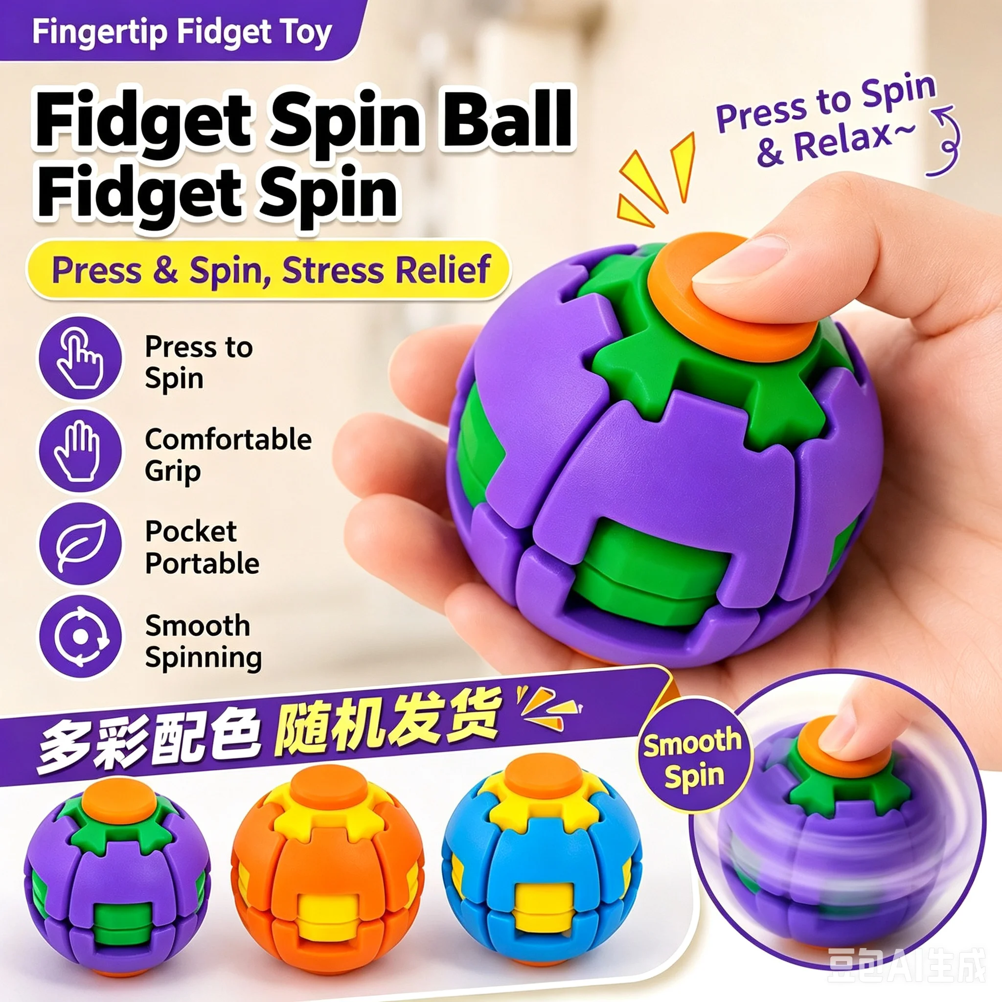 Stress Reducing Ball Fingertip Button Gear Ball Toy Multi-color Vortex 3D Pressing Rotating Fingertip Toy Gift