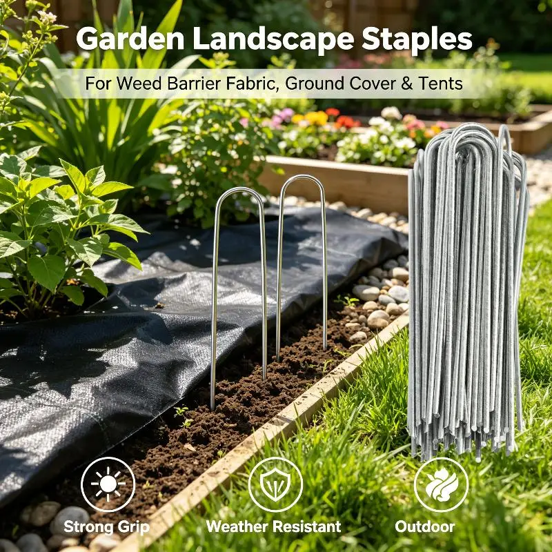 100Pcs Heavy Duty Fence Stakes U Type Garden Staples Galvanized Landscape Spike Sod Pins Lawns Ground Nails