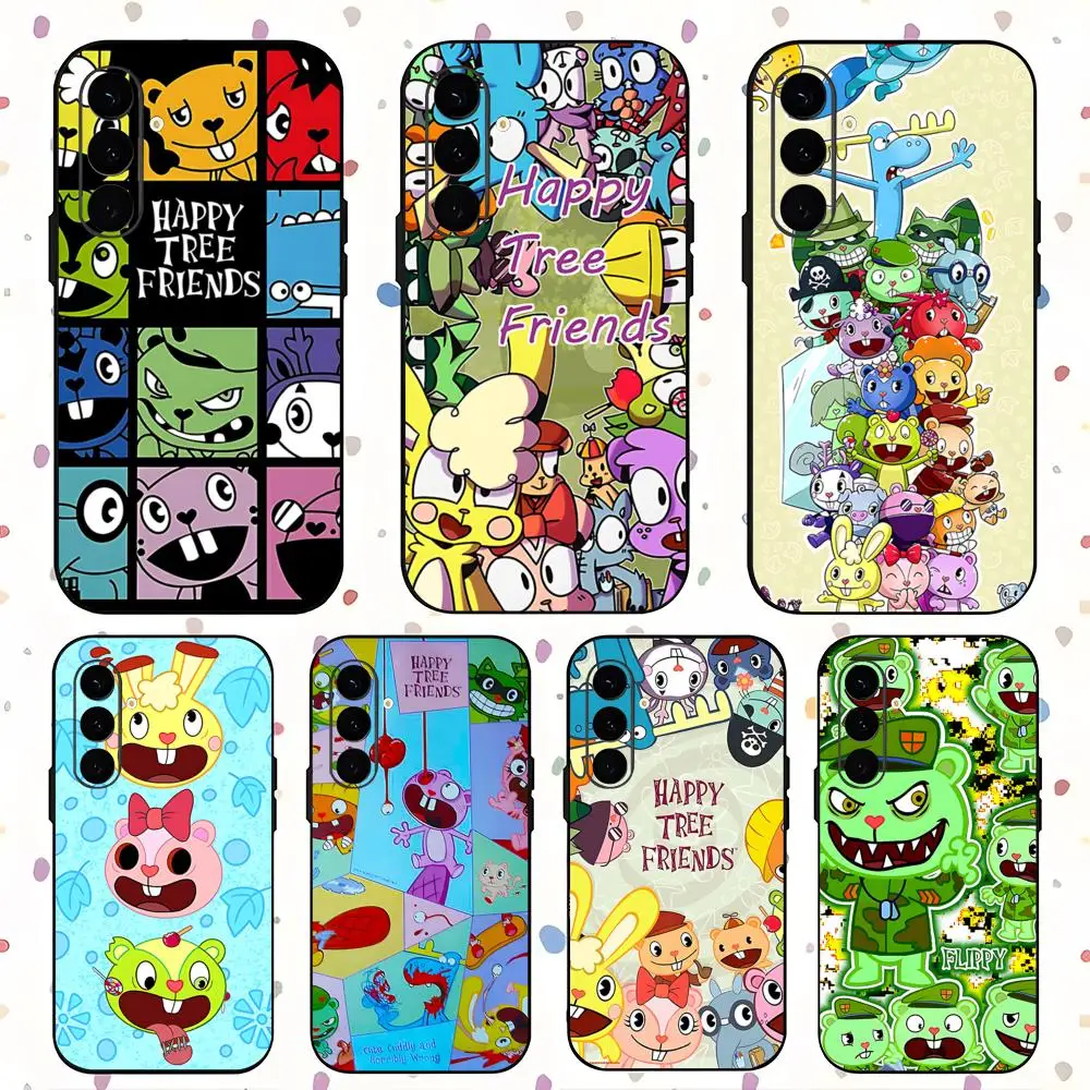حافظة لهاتف سامسونج جالاكسي S25 S24 S23 S22 S21 S20 Plus Ultra Note20 ناعمة سوداء كرتونية Happy Tree Friends
