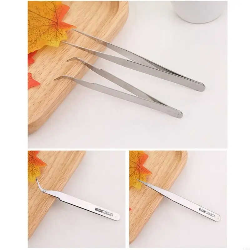 63HA 6Piece Stainless Steel Tweezers Bent Straight Tweezers Set Precise For Electronics, Crafting, And Laboratory Use