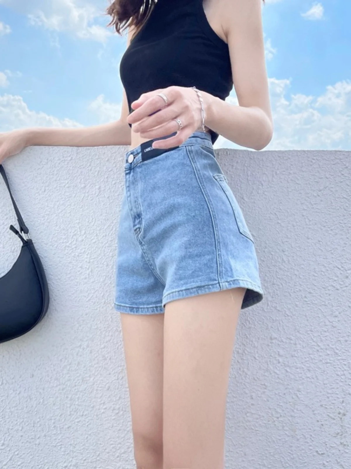 

High Waist Denim Shorts Spring Fashion Women's Thin Elastic Loose Slimming Wide Leg A-Line Sexy Hot Pants Cotton Stretch Denim
