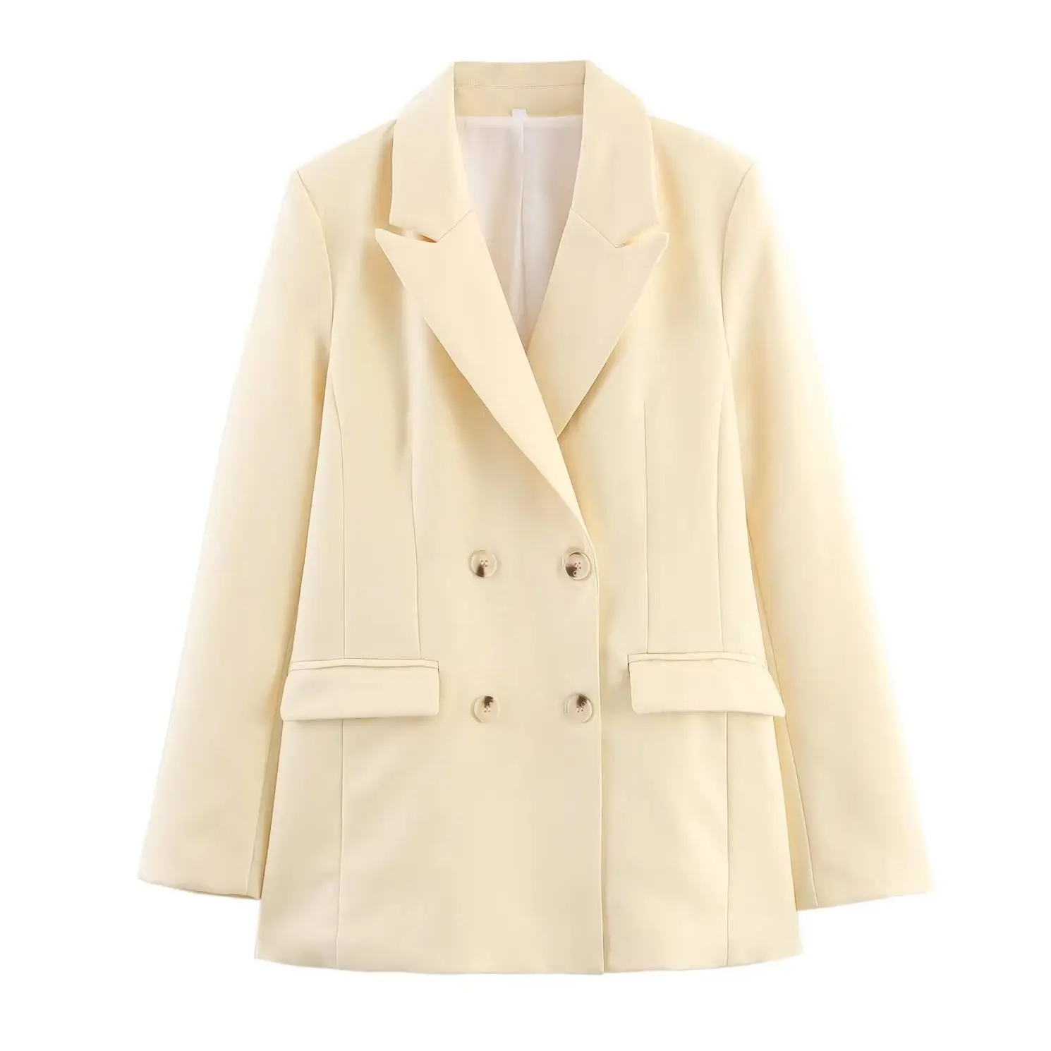 KONDALA Chic 2025 Woman Autumn Office Lady Vintage Blazer Double Breasted Jackets Turn-Down Collar Fashion Female Yellow Blazer