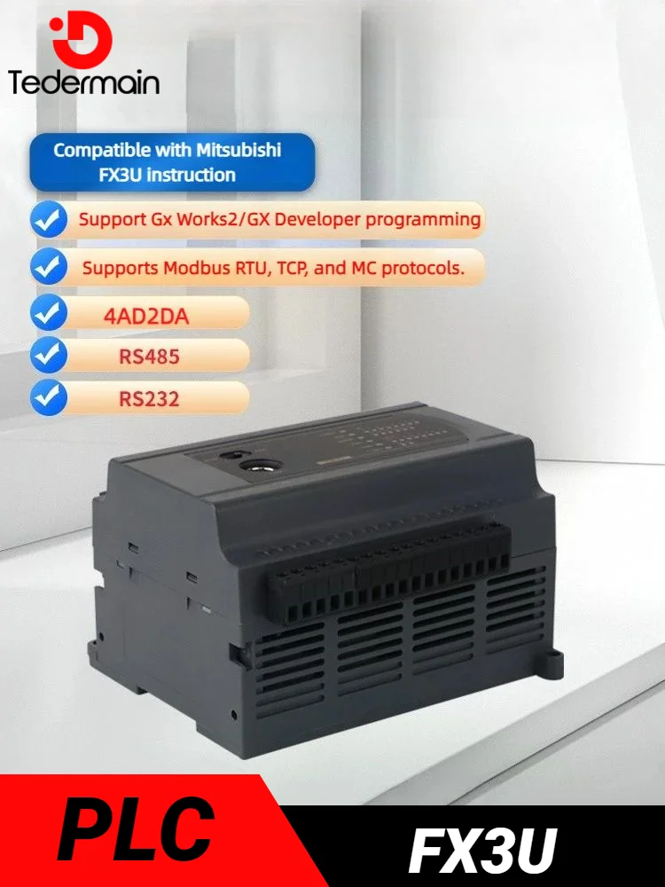 Imagem -02 - Controlador Lógico Programável do Plc Fx3u Fx3u14 20 24 32 40 48 60 64mr t Pulso de Alta Velocidade com Analógico Suporte Ad2da Modbus Rtu