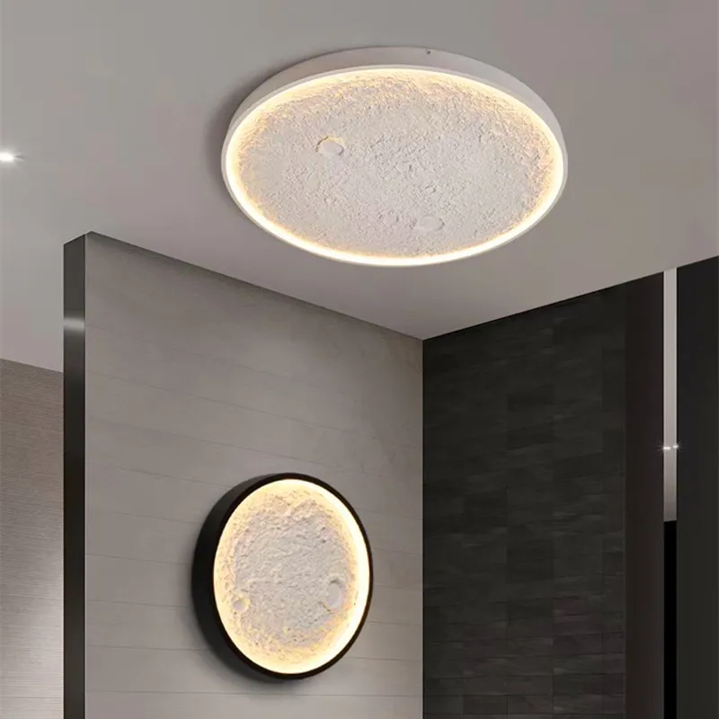 led moon ceiling lamp foyer entrance home white black round ultra-thin background wall decoration lighting bedside wall lamp