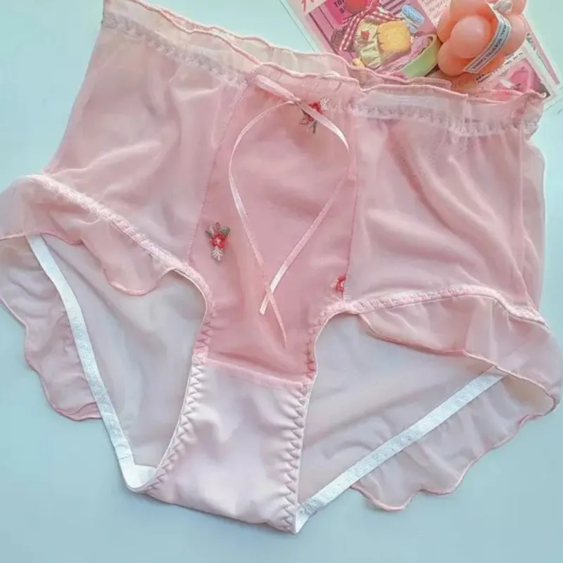Pink Chiffon Bow Women Girls Big Size Cute Kawayi Panties Briefs Cosplay 100kg Can Wear Sissy Costumes Pajama Party
