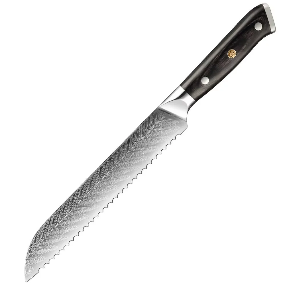 Japanisches 8-Zoll-Brotmesser, Scharfes Gezahntes Brotmesser aus 5Cr15Mov Edelstahl mit Lasermuster-Klinge, Brotschneider für Kuchen, Bagels