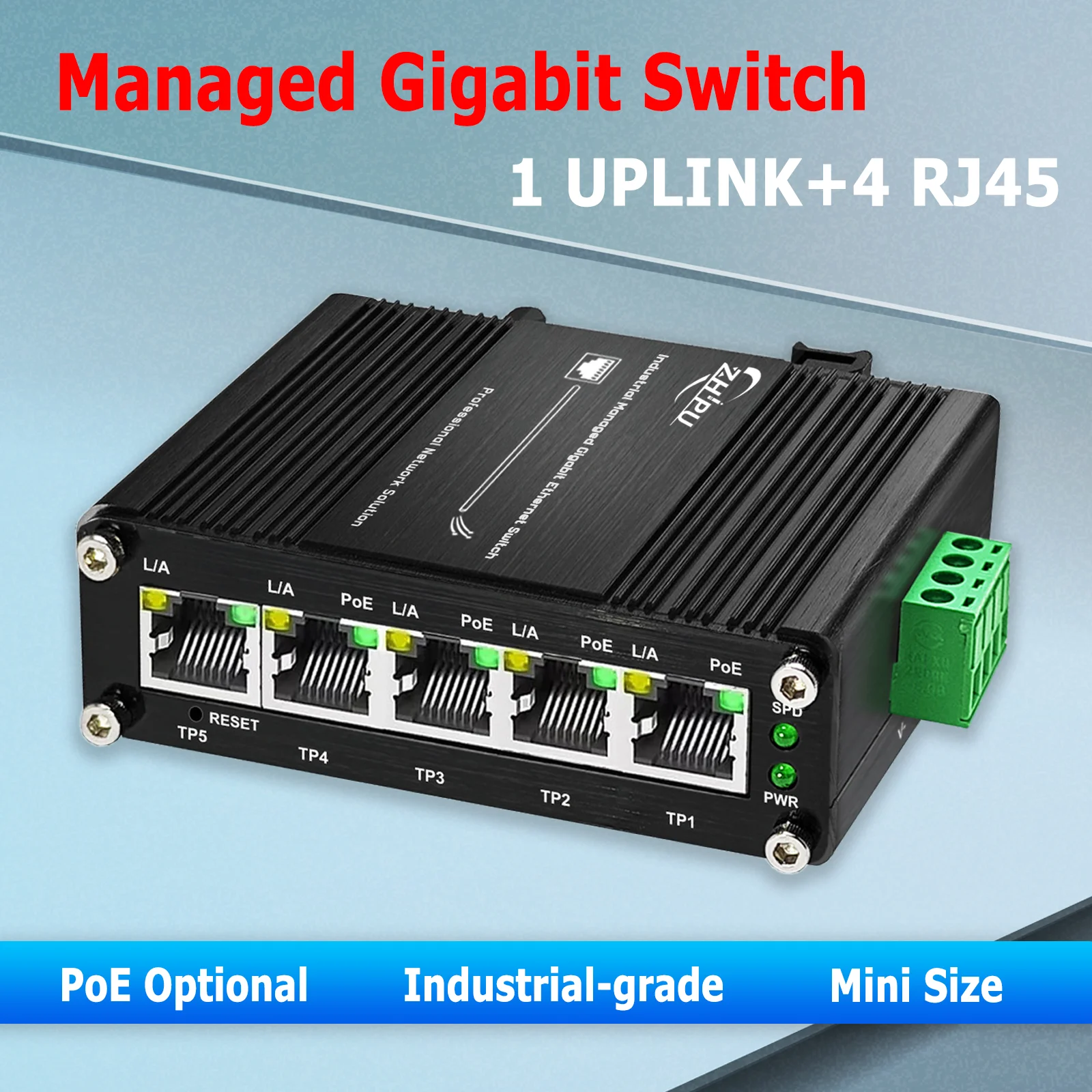 

Mini Managed Industrial 5-Port Gigabit Ethernet Switch 5×10/100/1000BASE-T RJ45 Switch Support Web Management,QoS,Vlan