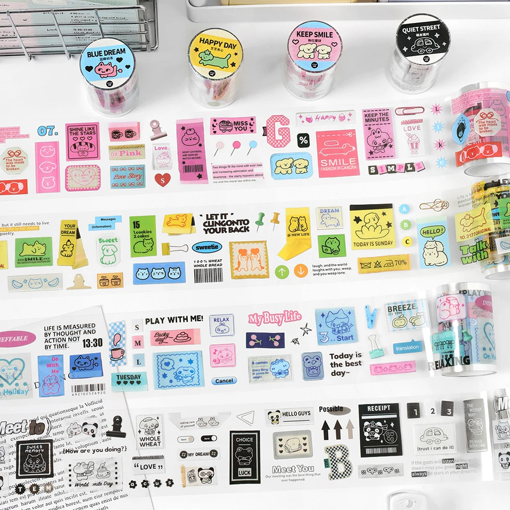 TIANZI 60 مللي متر * 2 متر Kawaii الكرتون التسمية مجلة المواد PET الشريط DIY بها بنفسك كلية سكرابوكينغ اخفاء أشرطة القرطاسية المدرسية الإبداعية #1