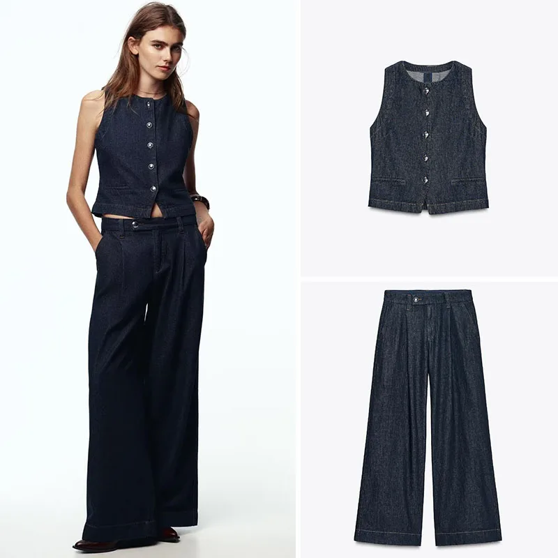 

Slim Fit Vest Casual Denim Jeans Faion Set for Women New Arrival Autumn Season Comfortable Sle Two Piece Suit