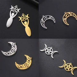 EUEAVAN 5pcs Wicca Triple Moon Pendant for Necklace Celtics Knot Charm Pendants Witch Stainless Steel Jewelry Making Accessories