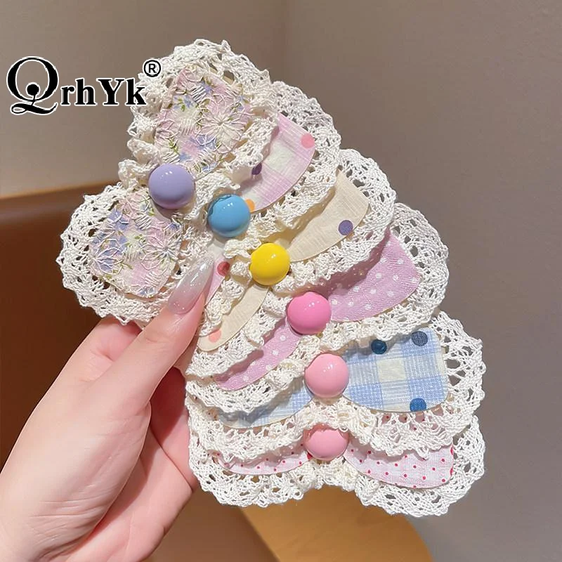 1Pcs Girls Lolita Floral Bow Baby Bangs Sticker Kid Hair Accessories Korean Lace  Hair Clippings Sorting Broken Hair Clips view 6