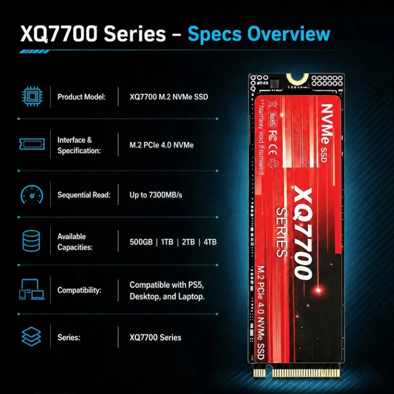 XQ7700 2TB 4TB SSD M.2 NVMe Internal Solid State Drive High Speed  PCIe 4.0 Gaming Drive Works for  Laptop PC Hard Disk